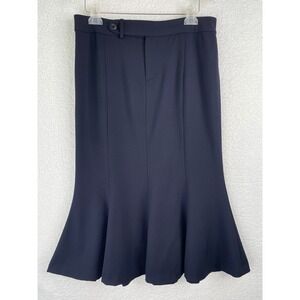 Lauren Ralph Lauren Navy Blue Wool Blend Mermaid Trumpet Midi Skirt Womens 8